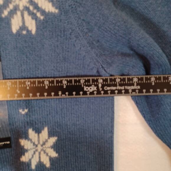 Liz Claiborne Crewneck Snowflake Sweater MP Medium Petite Blue White Cotton NEW - Picture 5 of 6